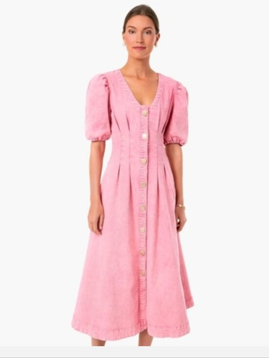 Hyacinth House Dresses & Skirts - Hyacinth House Tuckernut Madeline Pink Denim Midi Dress